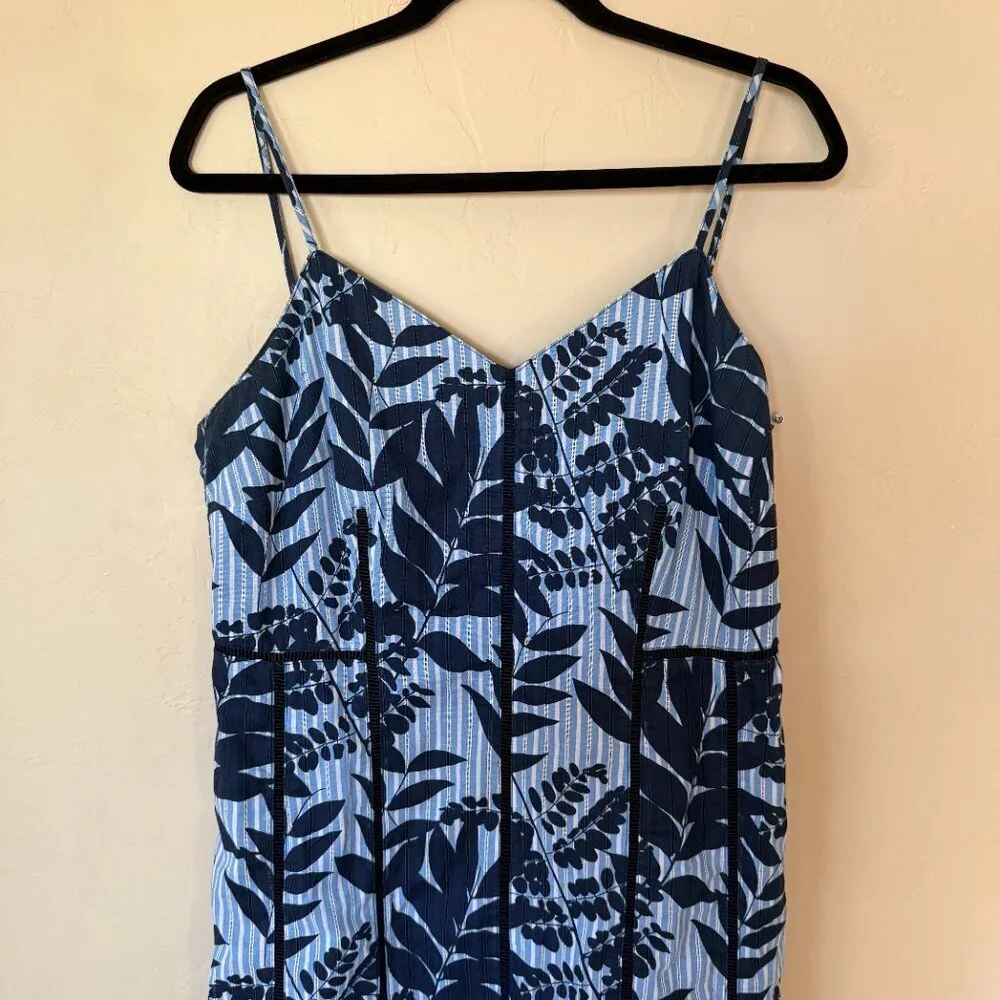Banana Republic Blue Leaf Print Cotton Midi Dress Strappy Summer Sundress Size 1